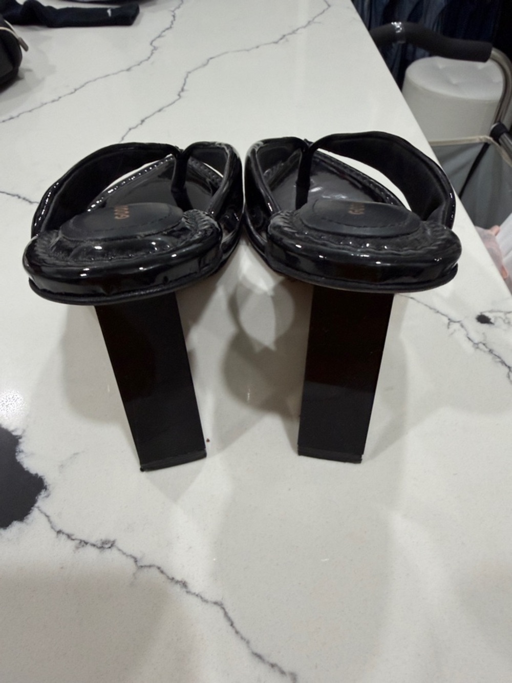 Good American Black Patent Square-Toe Mule Sandals - Picture 2 of 4